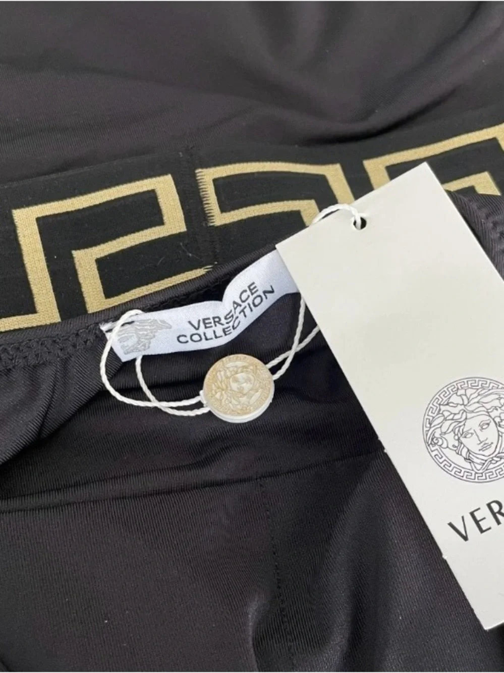 NWT Versace XL Black One-Piece Swimsuit with Gold Medallion Waistband